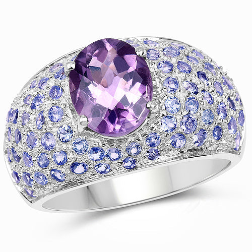 Bids.com 4.21 Carat Genuine Amethyst and Tanzanite .925 Sterling Silver Ring Rings White Smoke size 5.50,size 6.50,size 10.00,size 6.00,size 7.00,size 8.00,size 9.00
