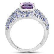 Bids.com 4.21 Carat Genuine Amethyst and Tanzanite .925 Sterling Silver Ring Rings White Smoke size 5.50,size 6.50,size 10.00,size 6.00,size 7.00,size 8.00,size 9.00