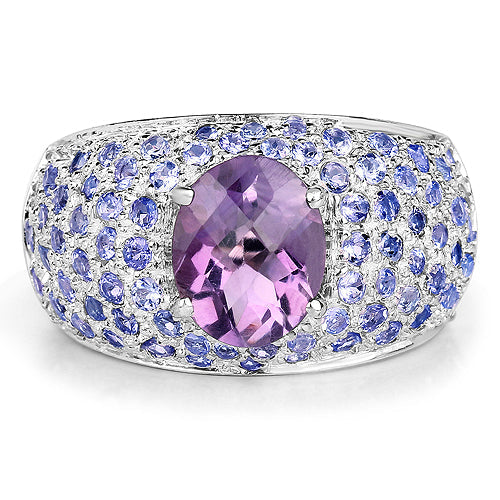 Bids.com 4.21 Carat Genuine Amethyst and Tanzanite .925 Sterling Silver Ring Rings White Smoke size 5.50,size 6.50,size 10.00,size 6.00,size 7.00,size 8.00,size 9.00