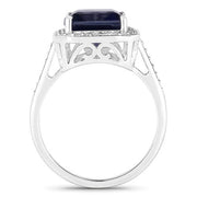 Bids.com 3.70 Carat Genuine Iolite and White Diamond 14K White Gold Ring Rings White Smoke size 6.00,size 7.00,size 8.00,size 9.00