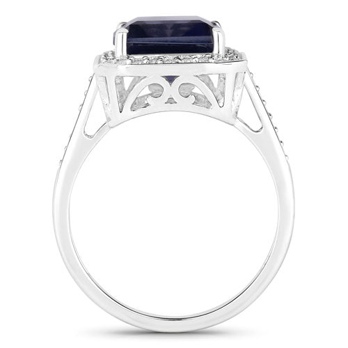 Bids.com 3.70 Carat Genuine Iolite and White Diamond 14K White Gold Ring Rings White Smoke size 6.00,size 7.00,size 8.00,size 9.00