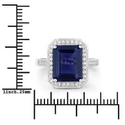 Bids.com 3.70 Carat Genuine Iolite and White Diamond 14K White Gold Ring Rings White Smoke size 6.00,size 7.00,size 8.00,size 9.00