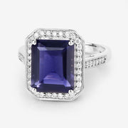 Bids.com 3.70 Carat Genuine Iolite and White Diamond 14K White Gold Ring Rings White Smoke size 6.00,size 7.00,size 8.00,size 9.00