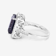 Bids.com 3.70 Carat Genuine Iolite and White Diamond 14K White Gold Ring Rings White Smoke size 6.00,size 7.00,size 8.00,size 9.00