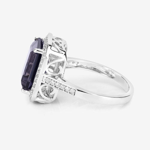 Bids.com 3.70 Carat Genuine Iolite and White Diamond 14K White Gold Ring Rings White Smoke size 6.00,size 7.00,size 8.00,size 9.00