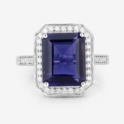 Bids.com 3.70 Carat Genuine Iolite and White Diamond 14K White Gold Ring Rings White Smoke size 6.00,size 7.00,size 8.00,size 9.00