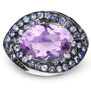 Bids.com 5.95 Carat Genuine Amethyst and Tanzanite .925 Sterling Silver Ring Rings White Smoke size 6.00,size 8.00,size 7.00,size 9.00