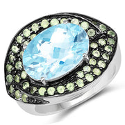 Bids.com 7.39 Carat Genuine Blue Topaz and Peridot .925 Sterling Silver Ring Rings White Smoke size 6.00,size 8.00,size 7.00,size 9.00