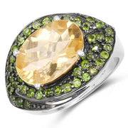 Bids.com 6.11 Carat Genuine Citrine and Chrome Diopside .925 Sterling Silver Ring Rings White Smoke size 6.00,size 5.00,size 7.00,size 8.00,size 9.00