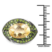 Bids.com 6.11 Carat Genuine Citrine and Chrome Diopside .925 Sterling Silver Ring Rings White Smoke size 6.00,size 5.00,size 7.00,size 8.00,size 9.00