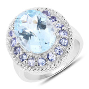 Bids.com 7.41 Carat Genuine Blue Topaz and Tanzanite .925 Sterling Silver Ring Rings White Smoke size 6.00,size 8.00,size 9.00,size 7.00,size 7.50,size 5.00