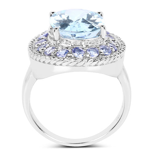 Bids.com 7.41 Carat Genuine Blue Topaz and Tanzanite .925 Sterling Silver Ring Rings White Smoke size 6.00,size 8.00,size 9.00,size 7.00,size 7.50,size 5.00
