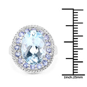 Bids.com 7.41 Carat Genuine Blue Topaz and Tanzanite .925 Sterling Silver Ring Rings White Smoke size 6.00,size 8.00,size 9.00,size 7.00,size 7.50,size 5.00