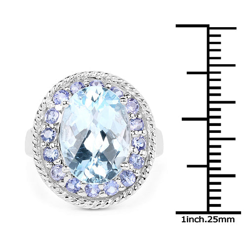 Bids.com 7.41 Carat Genuine Blue Topaz and Tanzanite .925 Sterling Silver Ring Rings White Smoke size 6.00,size 8.00,size 9.00,size 7.00,size 7.50,size 5.00