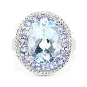 Bids.com 7.41 Carat Genuine Blue Topaz and Tanzanite .925 Sterling Silver Ring Rings White Smoke size 6.00,size 8.00,size 9.00,size 7.00,size 7.50,size 5.00