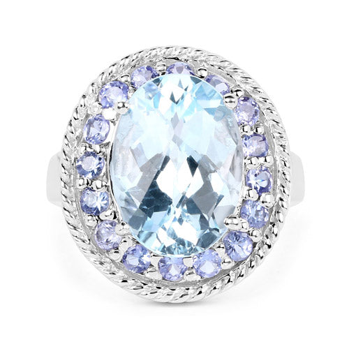 Bids.com 7.41 Carat Genuine Blue Topaz and Tanzanite .925 Sterling Silver Ring Rings White Smoke size 6.00,size 8.00,size 9.00,size 7.00,size 7.50,size 5.00