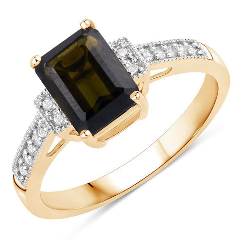 Bids.com 1.73 Carat Genuine Green Tourmaline and White Diamond 14K Yellow Gold Ring Rings White Smoke size 6.00,size 7.00,size 8.00,size 9.00