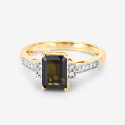 Bids.com 1.73 Carat Genuine Green Tourmaline and White Diamond 14K Yellow Gold Ring Rings White Smoke size 6.00,size 7.00,size 8.00,size 9.00