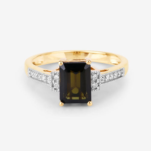 Bids.com 1.73 Carat Genuine Green Tourmaline and White Diamond 14K Yellow Gold Ring Rings Light Gray size 6.00,size 7.00,size 8.00,size 9.00