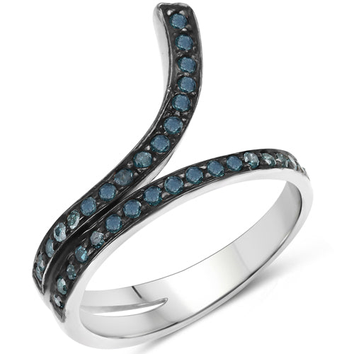 Bids.com 0.46 Carat Genuine Blue Diamond .925 Sterling Silver Ring Rings White Smoke size 7.00,size 6.00,size 8.00,size 9.00,size 5.00