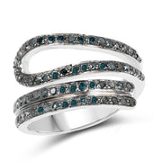 Bids.com 0.83 Carat Genuine Blue Diamond .925 Sterling Silver Ring Rings White Smoke size 7.00,size 6.00,size 8.00,size 9.00