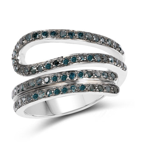 Bids.com 0.83 Carat Genuine Blue Diamond .925 Sterling Silver Ring Rings White Smoke size 7.00,size 6.00,size 8.00,size 9.00
