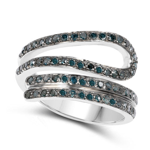 Bids.com 0.83 Carat Genuine Blue Diamond .925 Sterling Silver Ring Rings White Smoke size 7.00,size 6.00,size 8.00,size 9.00