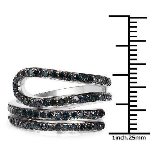 Bids.com 0.83 Carat Genuine Blue Diamond .925 Sterling Silver Ring Rings White Smoke size 7.00,size 6.00,size 8.00,size 9.00