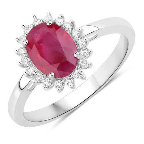 Bids.com 1.58 Carat Genuine Ruby and White Diamond 10K White Gold Ring Rings White Smoke size 5.00,size 6.00,size 7.00,size 8.00,size 9.00
