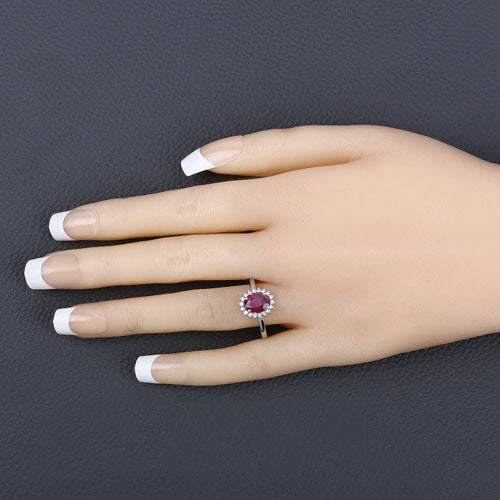 Bids.com 1.58 Carat Genuine Ruby and White Diamond 10K White Gold Ring Rings Wheat size 5.00,size 6.00,size 7.00,size 8.00,size 9.00