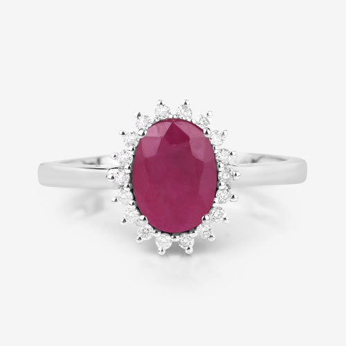 Bids.com 1.58 Carat Genuine Ruby and White Diamond 10K White Gold Ring Rings White Smoke size 5.00,size 6.00,size 7.00,size 8.00,size 9.00