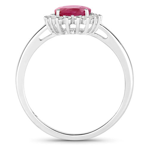 Bids.com 1.58 Carat Genuine Ruby and White Diamond 10K White Gold Ring Rings White Smoke size 5.00,size 6.00,size 7.00,size 8.00,size 9.00