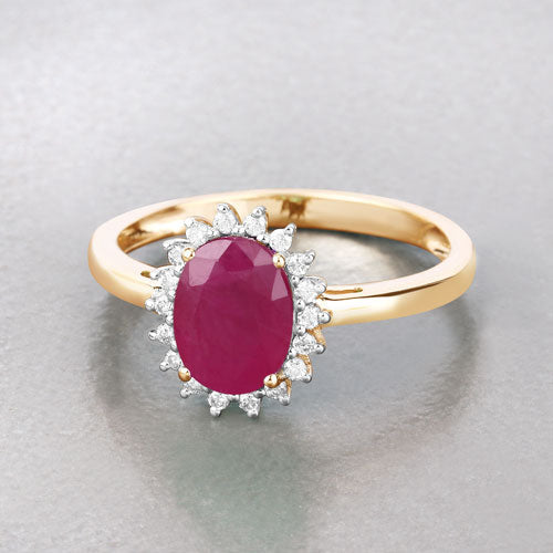 Bids.com 1.58 Carat Genuine Ruby and White Diamond 10K Yellow Gold Ring Rings Dark Gray size 5.00,size 6.00,size 7.00,size 8.00,size 9.00
