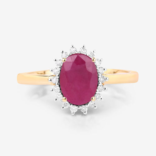 Bids.com 1.58 Carat Genuine Ruby and White Diamond 10K Yellow Gold Ring Rings White Smoke size 5.00,size 6.00,size 7.00,size 8.00,size 9.00