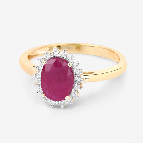 Bids.com 1.58 Carat Genuine Ruby and White Diamond 10K Yellow Gold Ring Rings White Smoke size 5.00,size 6.00,size 7.00,size 8.00,size 9.00