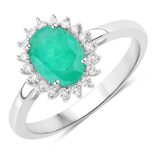 Bids.com 1.34 Carat Genuine Zambian Emerald and White Diamond 10K White Gold Ring Rings White Smoke size 5.00,size 6.00,size 7.00,size 8.00,size 9.00