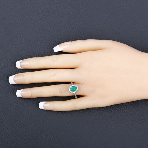 Bids.com 1.34 Carat Genuine Zambian Emerald and White Diamond 10K White Gold Ring Rings Bisque size 5.00,size 6.00,size 7.00,size 8.00,size 9.00