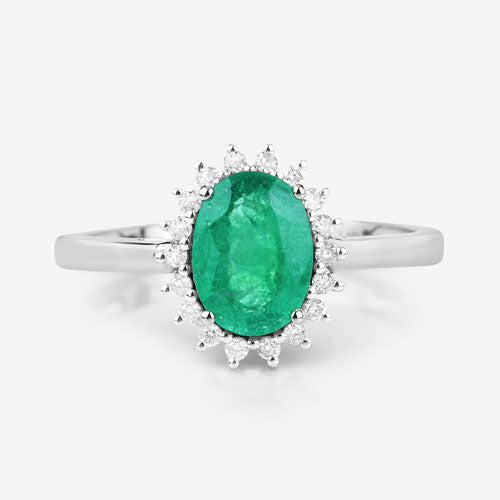 Bids.com 1.34 Carat Genuine Zambian Emerald and White Diamond 10K White Gold Ring Rings White Smoke size 5.00,size 6.00,size 7.00,size 8.00,size 9.00