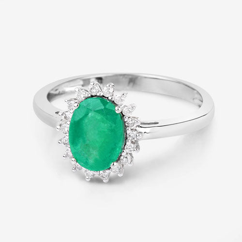Bids.com 1.34 Carat Genuine Zambian Emerald and White Diamond 10K White Gold Ring Rings White Smoke size 5.00,size 6.00,size 7.00,size 8.00,size 9.00