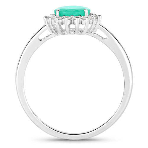 Bids.com 1.34 Carat Genuine Zambian Emerald and White Diamond 10K White Gold Ring Rings White Smoke size 5.00,size 6.00,size 7.00,size 8.00,size 9.00