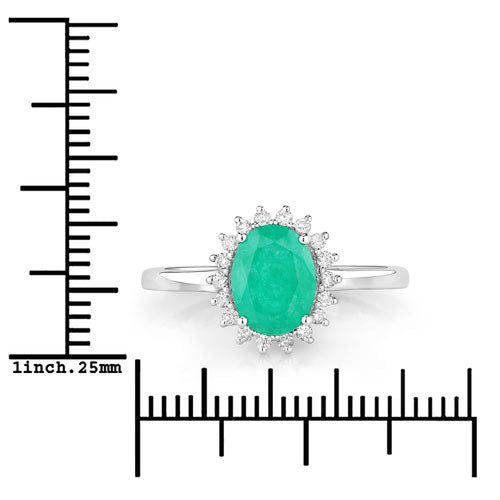 Bids.com 1.34 Carat Genuine Zambian Emerald and White Diamond 10K White Gold Ring Rings White Smoke size 5.00,size 6.00,size 7.00,size 8.00,size 9.00