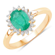 Bids.com 1.34 Carat Genuine Zambian Emerald and White Diamond 10K Yellow Gold Ring Rings White Smoke size 5.00,size 6.00,size 7.00,size 8.00,size 9.00