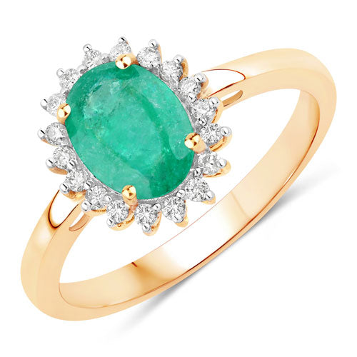Bids.com 1.34 Carat Genuine Zambian Emerald and White Diamond 10K Yellow Gold Ring Rings White Smoke size 5.00,size 6.00,size 7.00,size 8.00,size 9.00