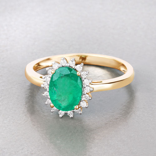 Bids.com 1.34 Carat Genuine Zambian Emerald and White Diamond 10K Yellow Gold Ring Rings Dark Gray size 5.00,size 6.00,size 7.00,size 8.00,size 9.00