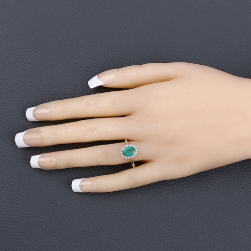 Bids.com 1.34 Carat Genuine Zambian Emerald and White Diamond 10K Yellow Gold Ring Rings Wheat size 5.00,size 6.00,size 7.00,size 8.00,size 9.00