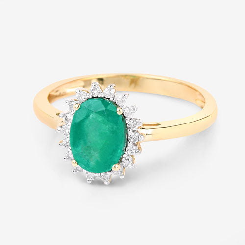Bids.com 1.34 Carat Genuine Zambian Emerald and White Diamond 10K Yellow Gold Ring Rings White Smoke size 5.00,size 6.00,size 7.00,size 8.00,size 9.00