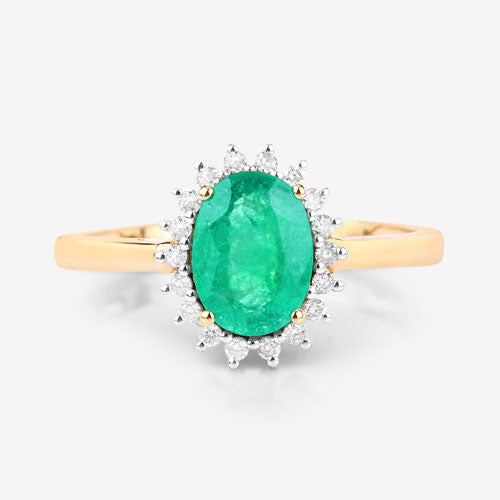 Bids.com 1.34 Carat Genuine Zambian Emerald and White Diamond 10K Yellow Gold Ring Rings White Smoke size 5.00,size 6.00,size 7.00,size 8.00,size 9.00
