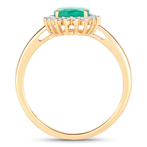 Bids.com 1.34 Carat Genuine Zambian Emerald and White Diamond 10K Yellow Gold Ring Rings White Smoke size 5.00,size 6.00,size 7.00,size 8.00,size 9.00