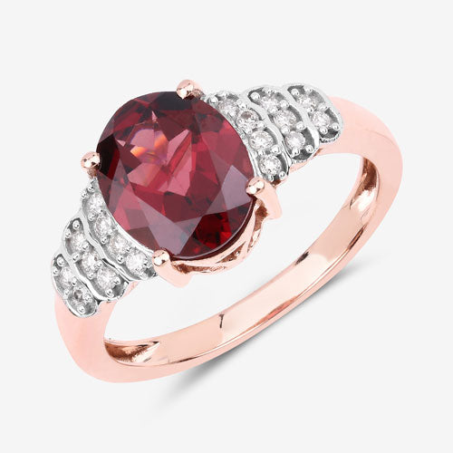Bids.com 2.87 Carat Genuine Rhodolite and White Diamond 14K Rose Gold Ring Rings White Smoke size 6.00,size 7.00,size 8.00,size 9.00