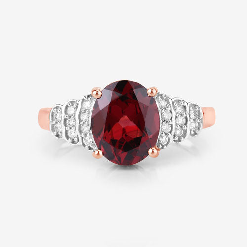Bids.com 2.87 Carat Genuine Rhodolite and White Diamond 14K Rose Gold Ring Rings White Smoke size 6.00,size 7.00,size 8.00,size 9.00